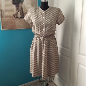 EUC Orvis vintage style poly crepe blouson dress with flaired  skirt: size 12P